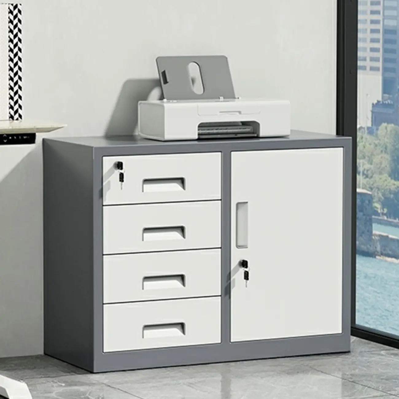 Durable White Metal Filing Cabinet with Lock for Office Use Image - 10 | homeyfad
