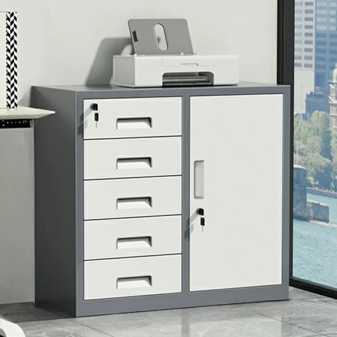Durable White Metal Filing Cabinet with Lock for Office Use Image - 2