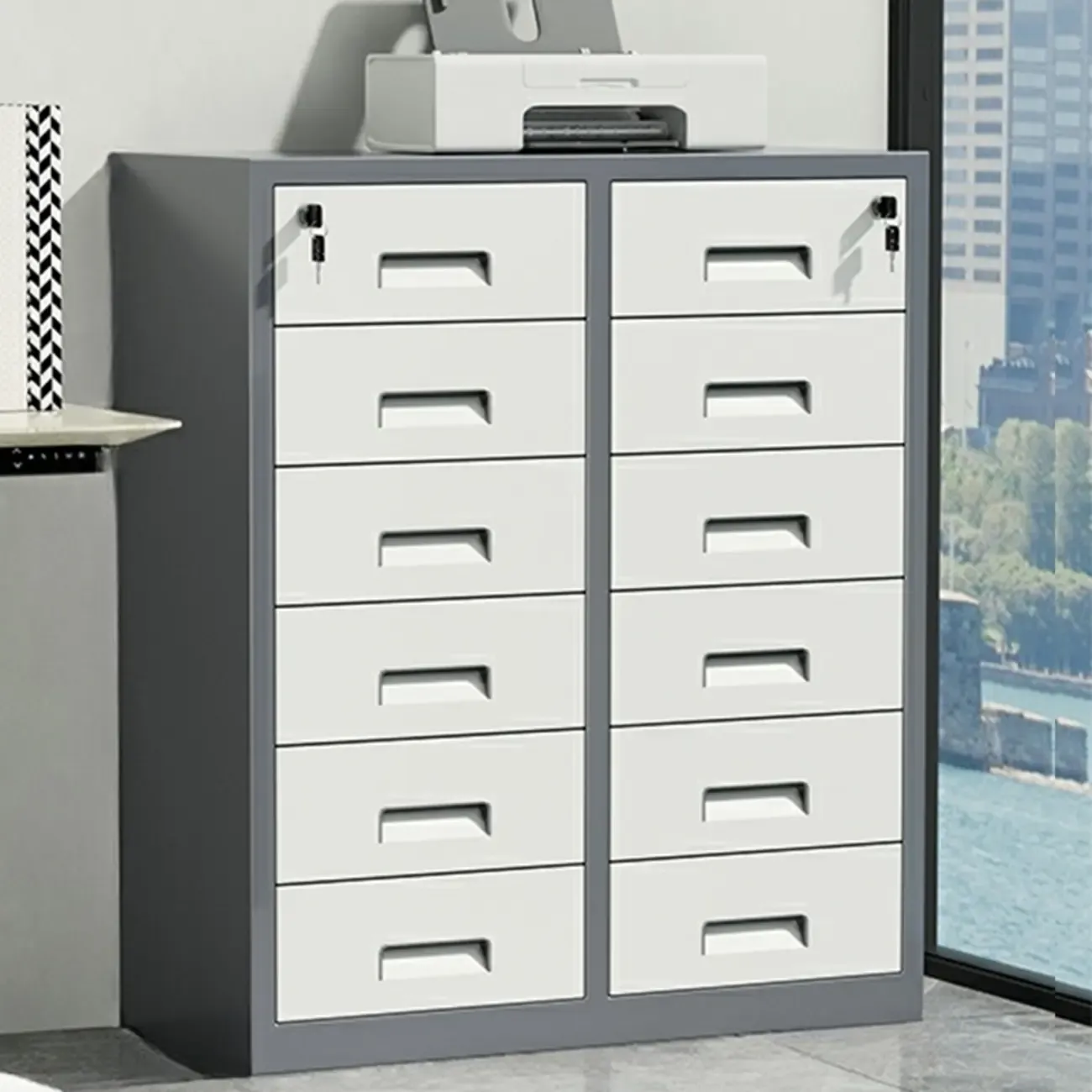 Durable White Metal Filing Cabinet with Lock for Office Use Image - 13