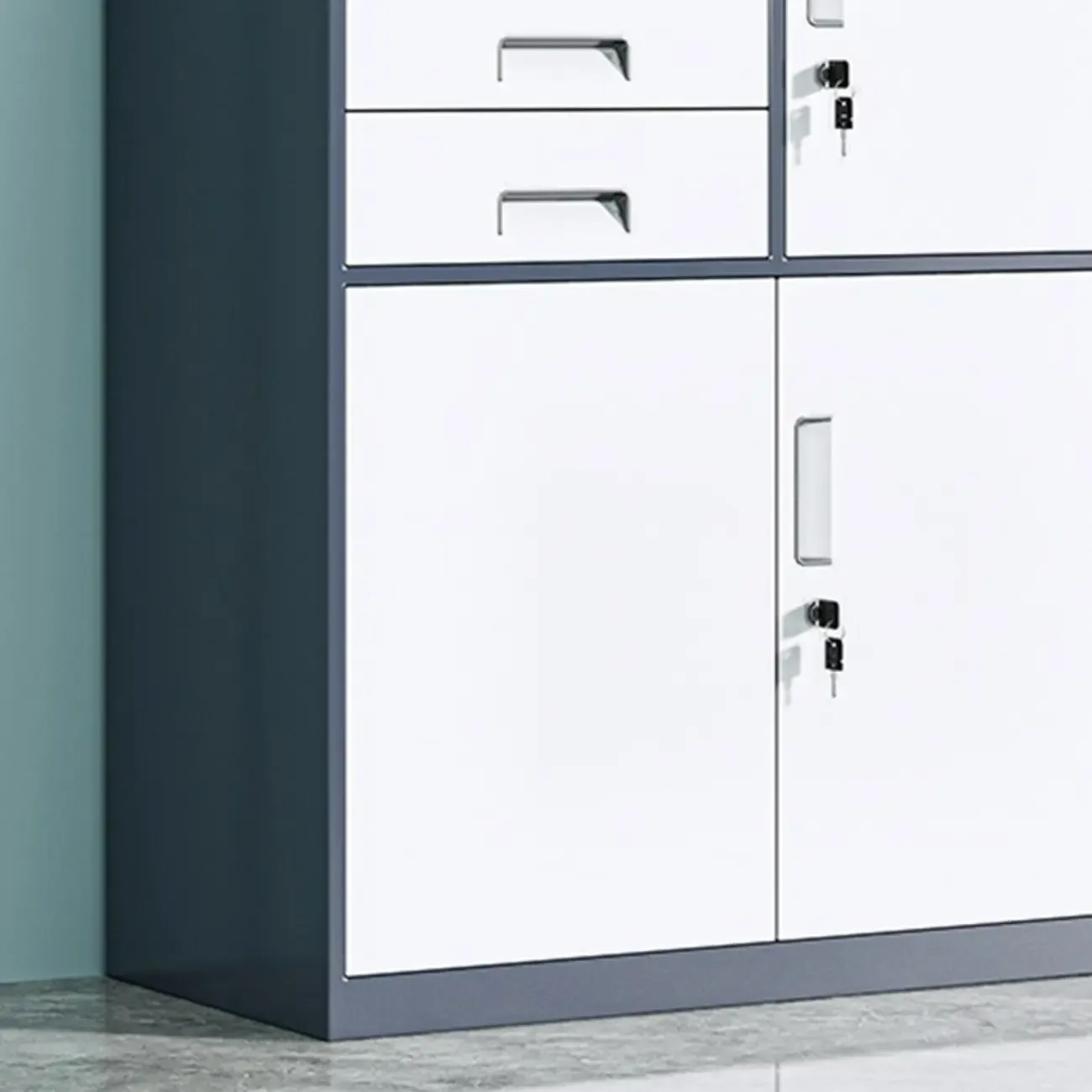 Durable White Metal Filing Cabinet with Lock for Office Use Image - 15