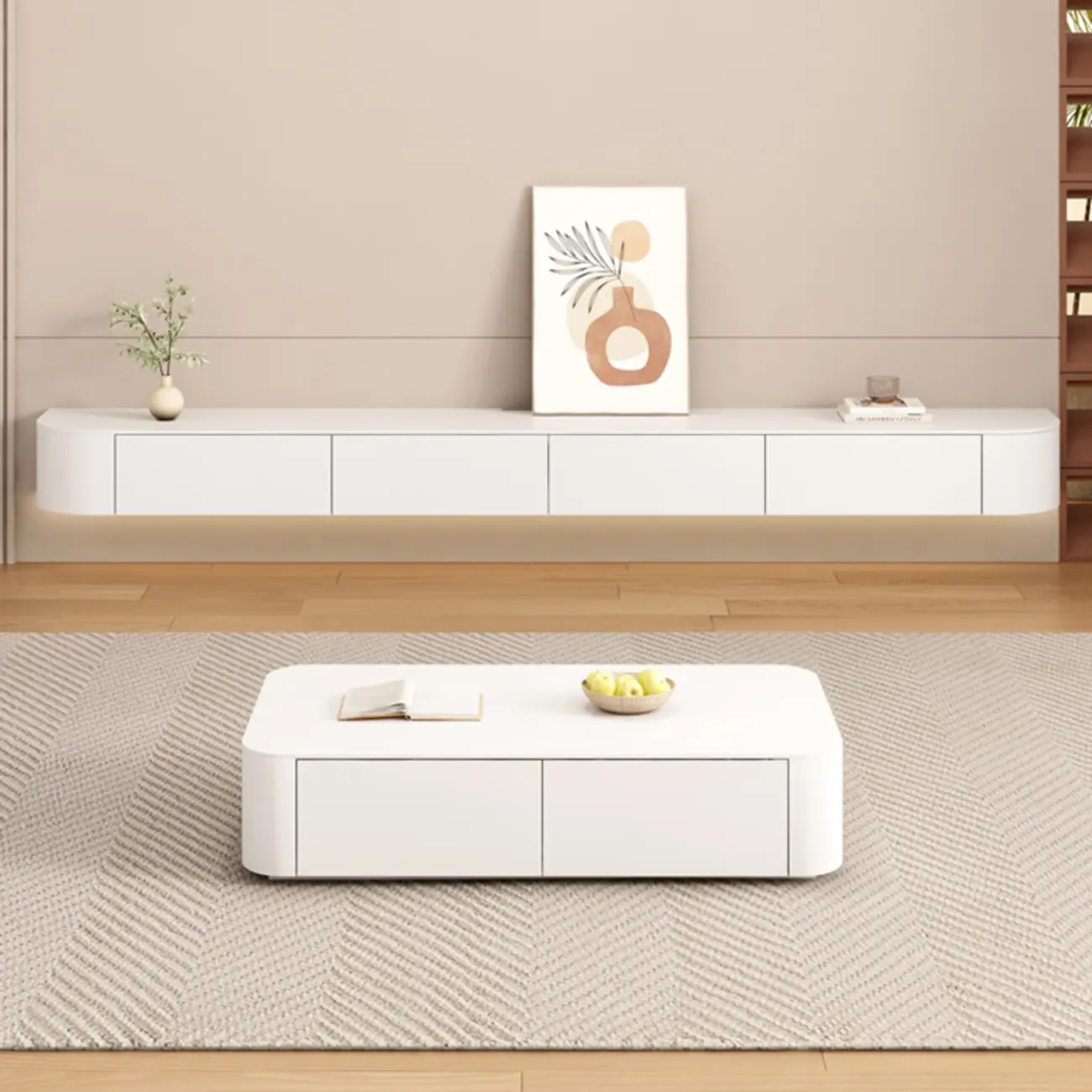 Contemporary Stone Floating TV Stand with Cabinet for Home Image - 2 | homeyfad