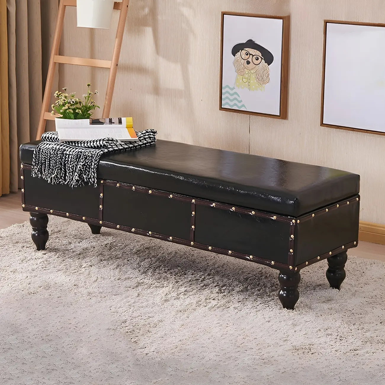 22"H Faux Leather Upholstered Bedroom Bench with Storage Image - 3 | homeyfad