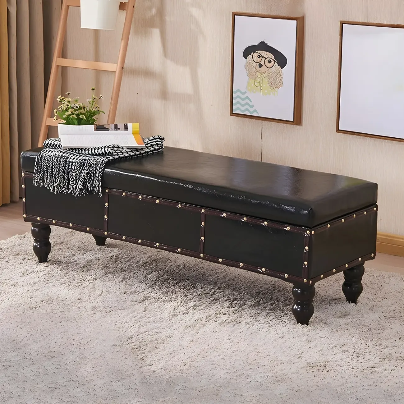 22"H Faux Leather Upholstered Bedroom Bench with Storage Image - 3