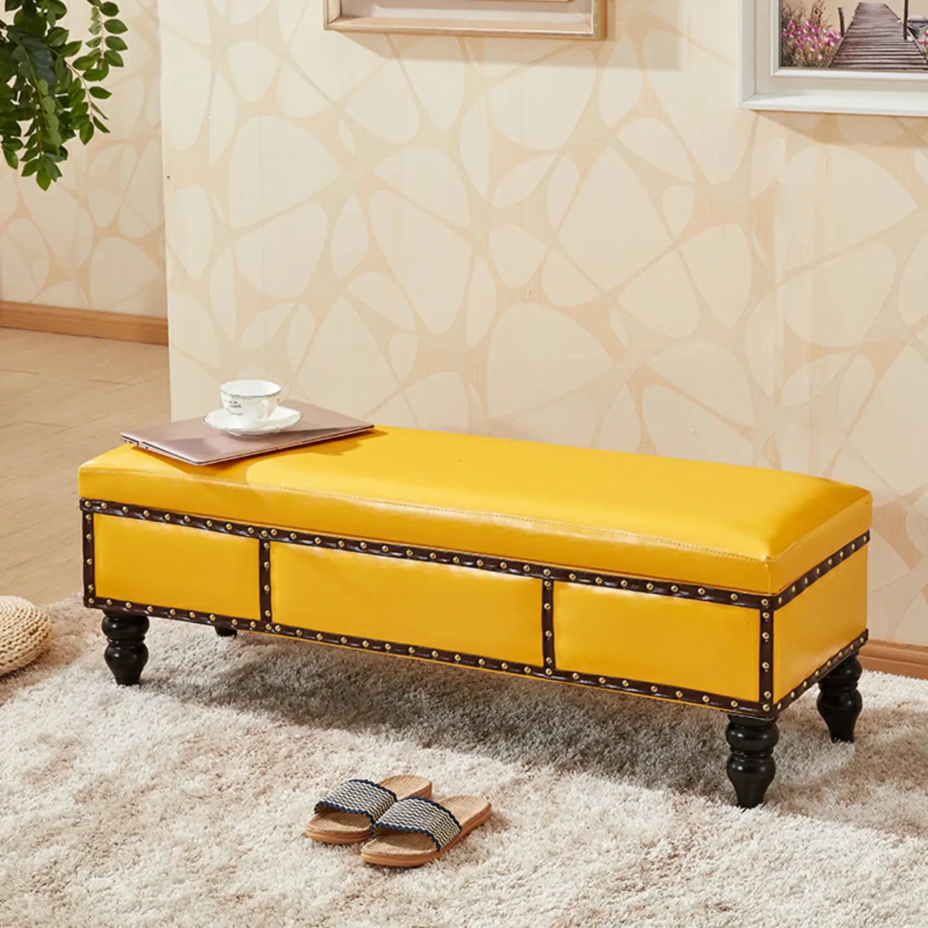 22"H Faux Leather Upholstered Bedroom Bench with Storage Image - 1 | homeyfad