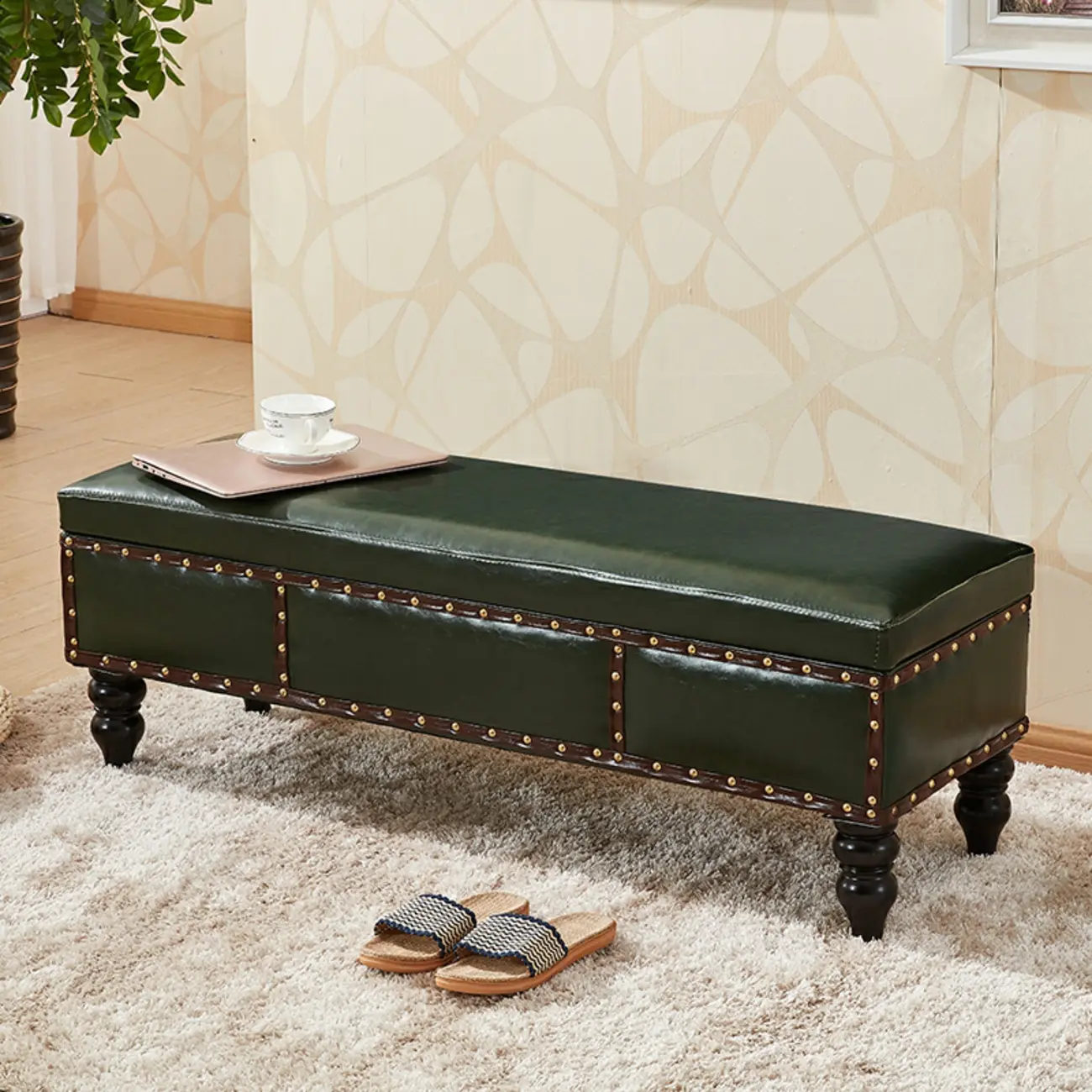 22"H Faux Leather Upholstered Bedroom Bench with Storage Image - 4 | homeyfad