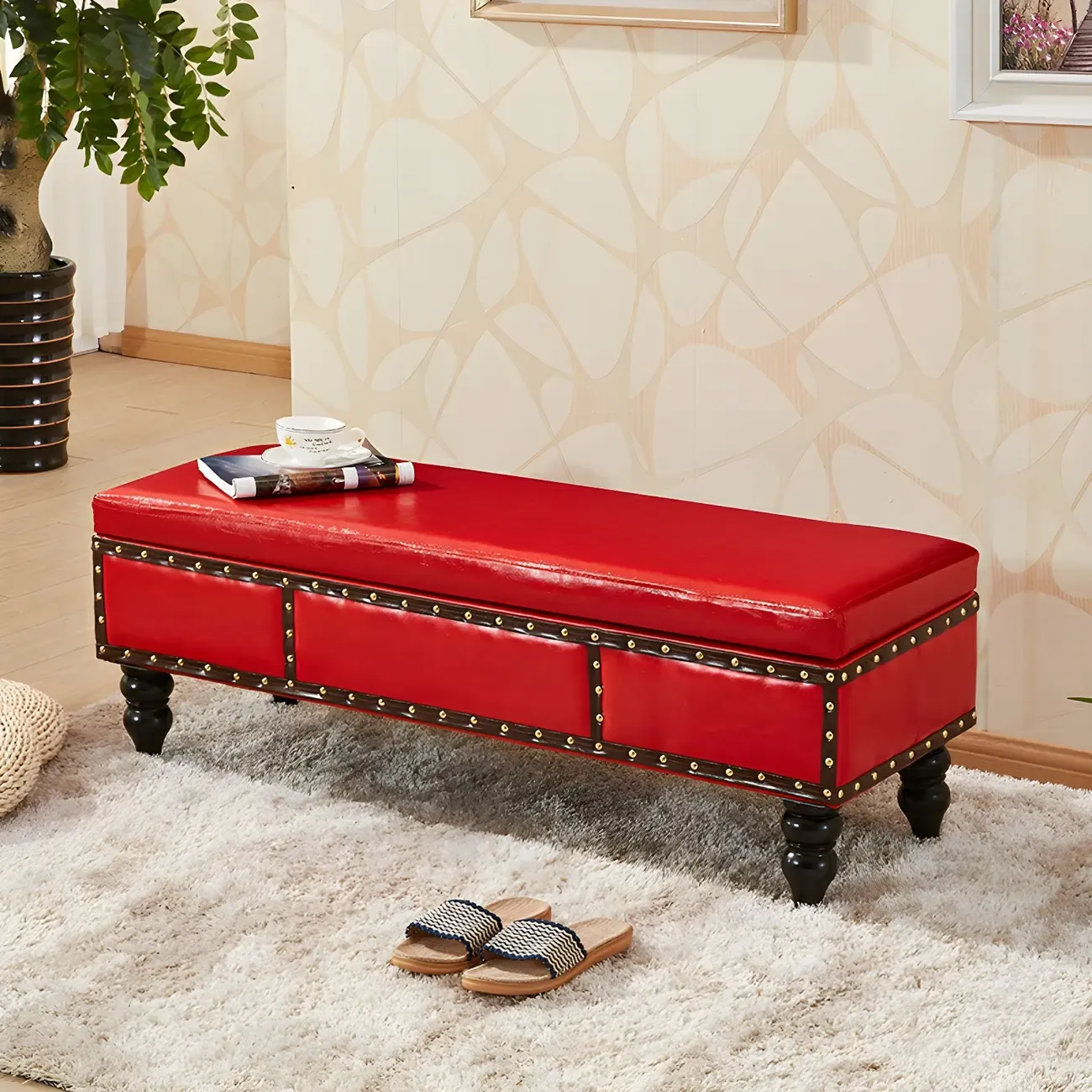22"H Faux Leather Upholstered Bedroom Bench with Storage | HomeyFad
