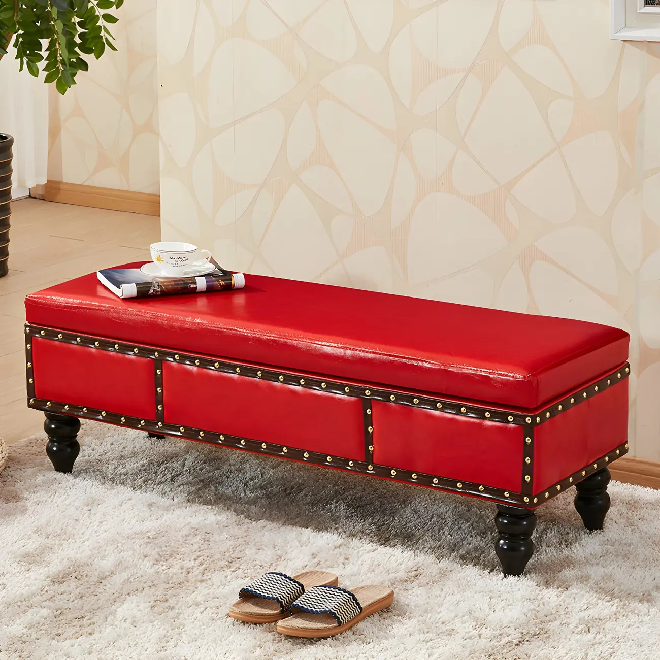22"H Faux Leather Upholstered Bedroom Bench with Storage Image - 5 | homeyfad