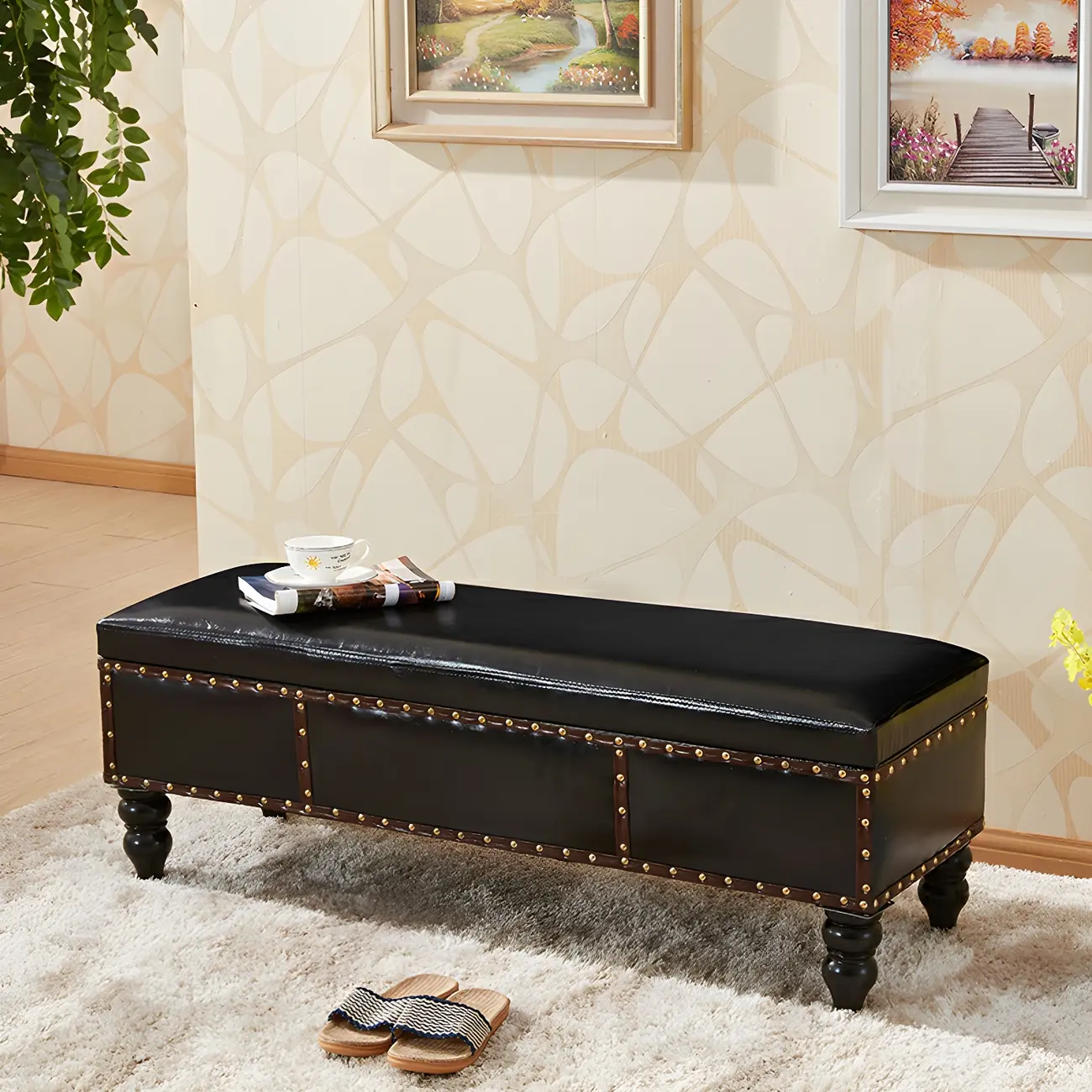 22"H Faux Leather Upholstered Bedroom Bench with Storage Image - 6 | homeyfad