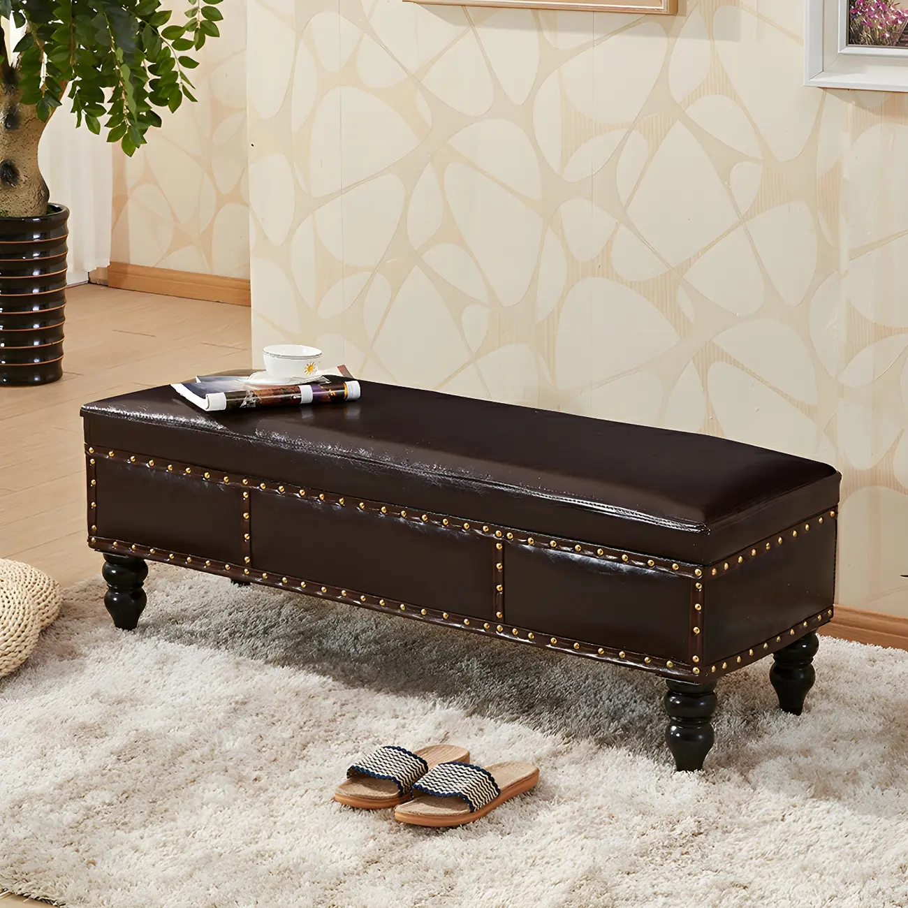 22"H Faux Leather Upholstered Bedroom Bench with Storage Image - 7 | homeyfad