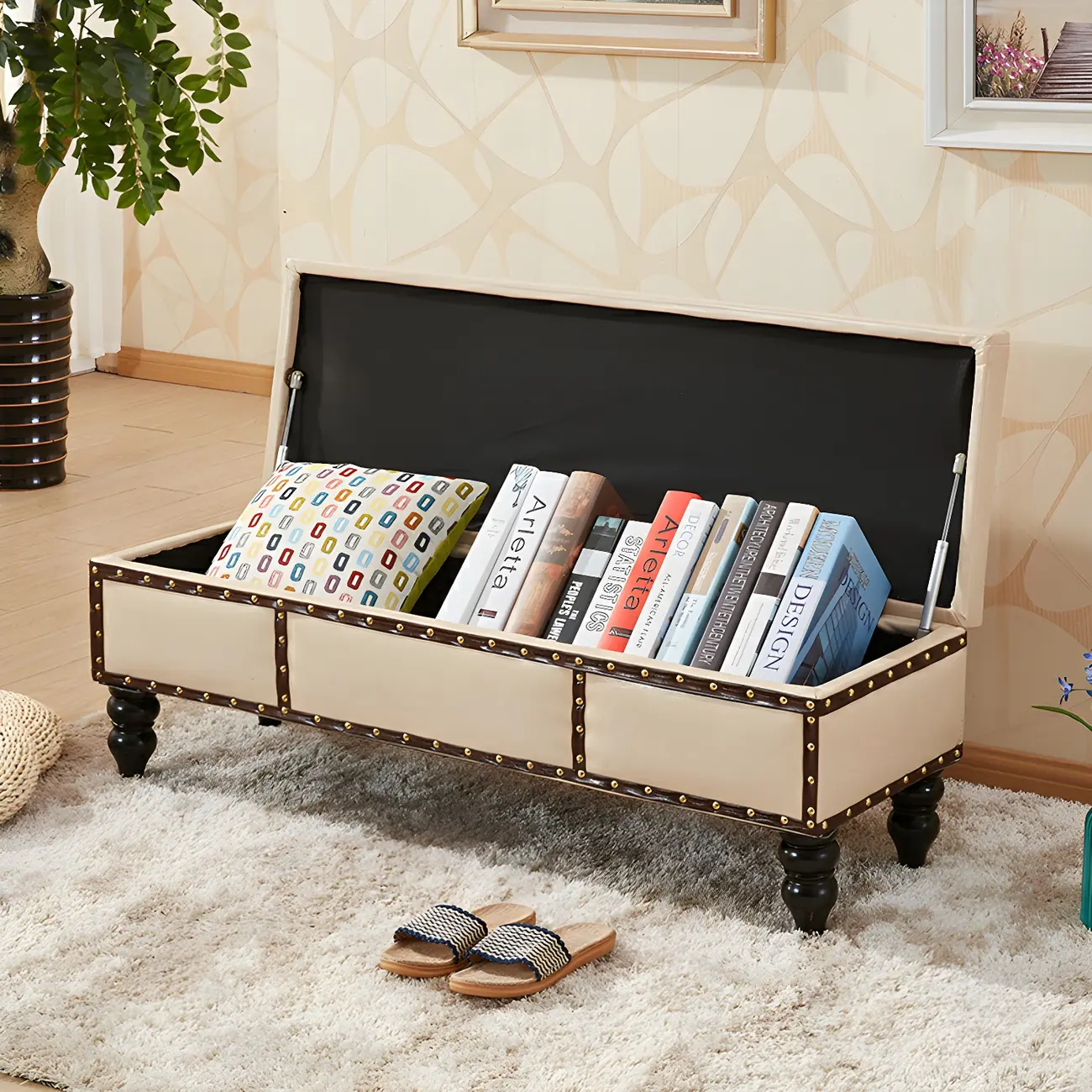 22"H Faux Leather Upholstered Bedroom Bench with Storage Image - 10 | homeyfad