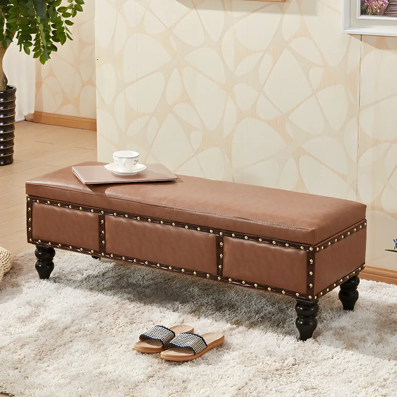 22"H Faux Leather Upholstered Bedroom Bench with Storage Image - 9