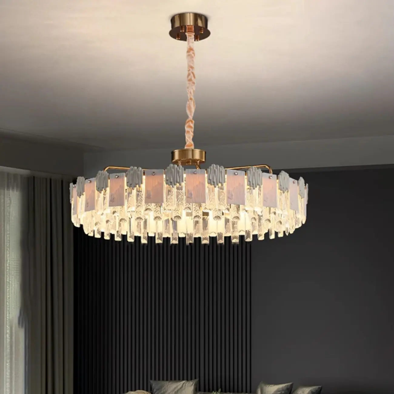 Gold Crystal Round Glass Modern Crystal Chandelier Image - 3 | homeyfad