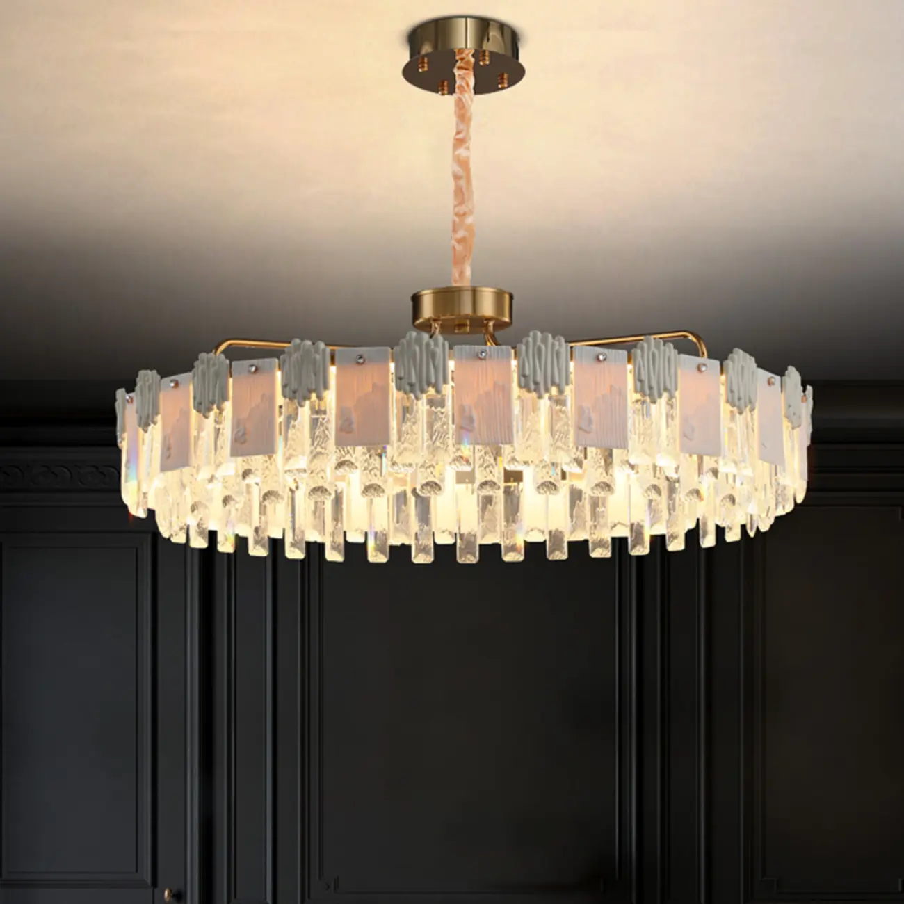 Gold Crystal Round Glass Modern Crystal Chandelier Image - 1 | homeyfad