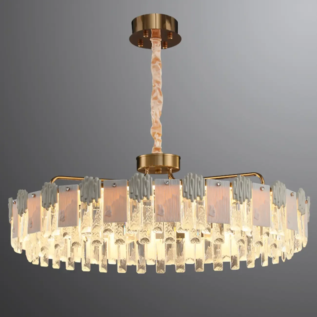 Gold Crystal Round Glass Modern Crystal Chandelier Image - 7