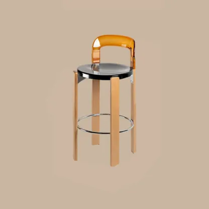 Functional Acrylic Seat Wood Base Bar Stools with Back Image - 7