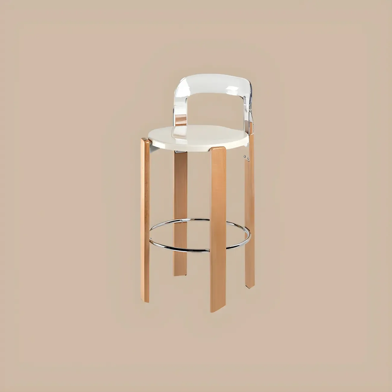 Functional Acrylic Seat Wood Base Bar Stools with Back Image - 13