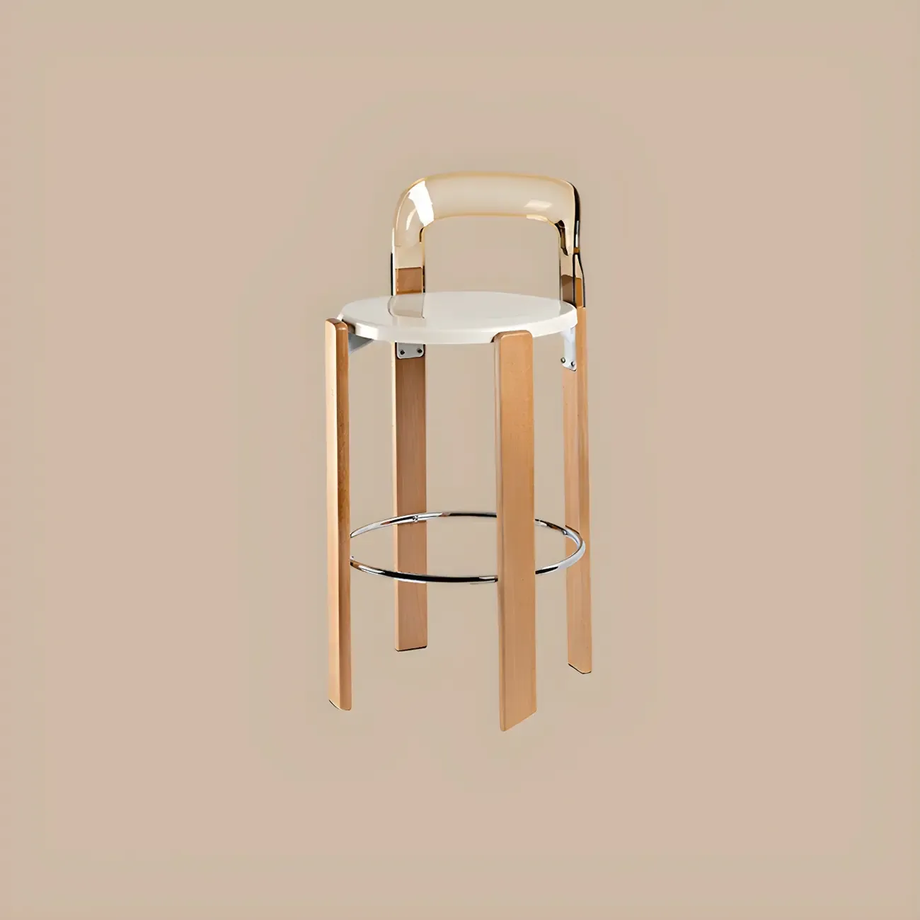 Functional Acrylic Seat Wood Base Bar Stools with Back Image - 15