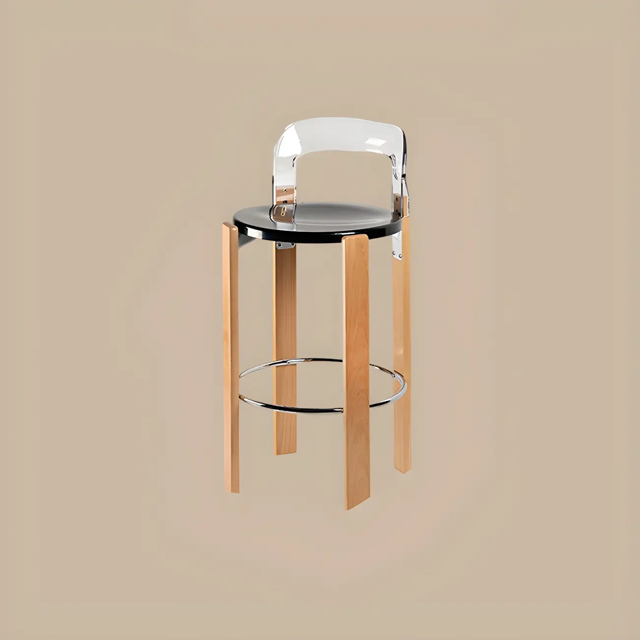 Functional Acrylic Seat Wood Base Bar Stools with Back Image - 17 | homeyfad