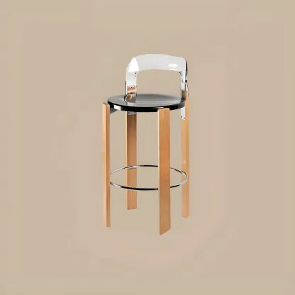 Functional Acrylic Seat Wood Base Bar Stools with Back Image - 17