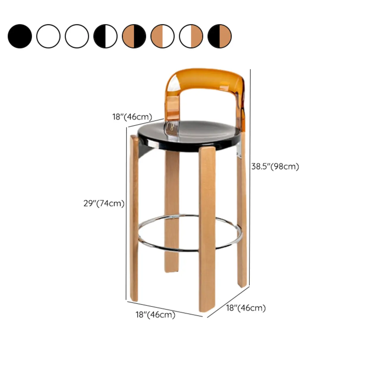Functional Acrylic Seat Wood Base Bar Stools with Back Image - 27 | homeyfad