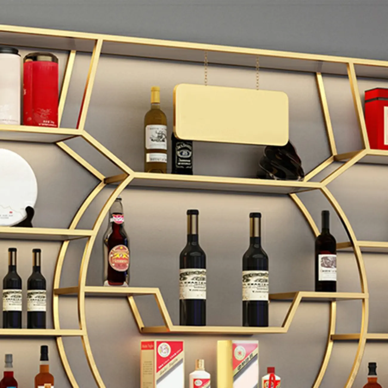 Multi-Shelf Gold Metal Wall-Mounted Wine & Glass Rack Image - 15 | homeyfad