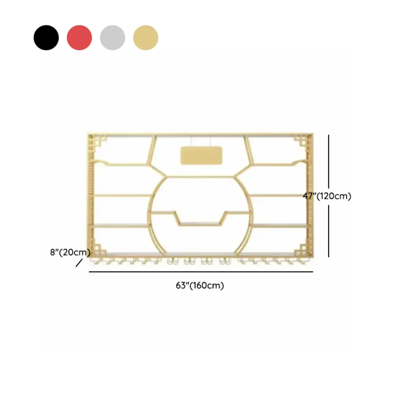 Multi-Shelf Gold Metal Wall-Mounted Wine & Glass Rack #size