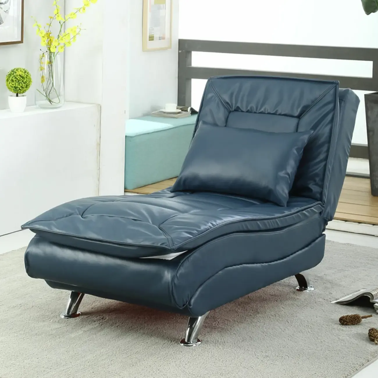 Traditional Adjustable Faux Leather Chaise Lounge for LivingRoom Image - 11