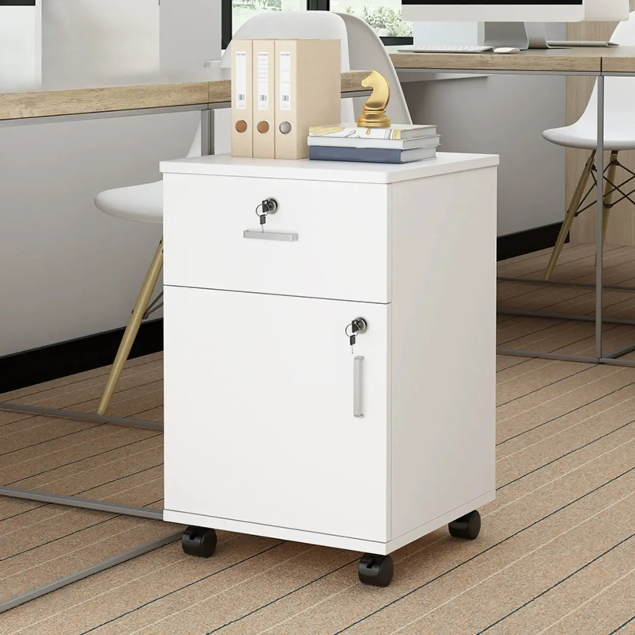 Stylish Wooden Mobile Lockable Filing Cabinet with Casters  Image - 2 | homeyfad