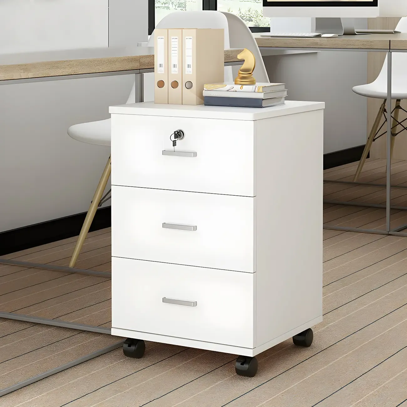 Stylish Wooden Mobile Lockable Filing Cabinet with Casters Image - 3
