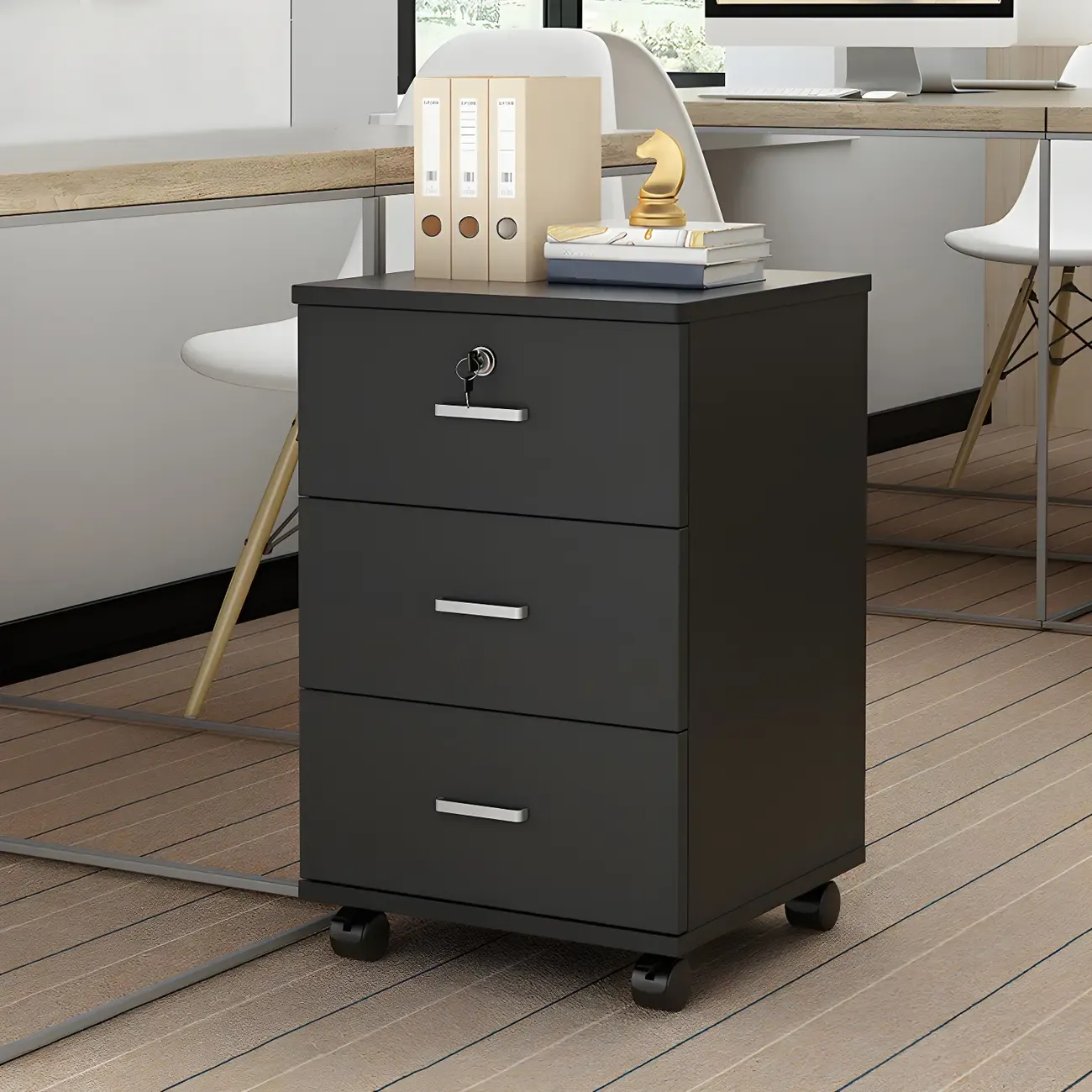 Stylish Wooden Mobile Lockable Filing Cabinet with Casters Image - 4