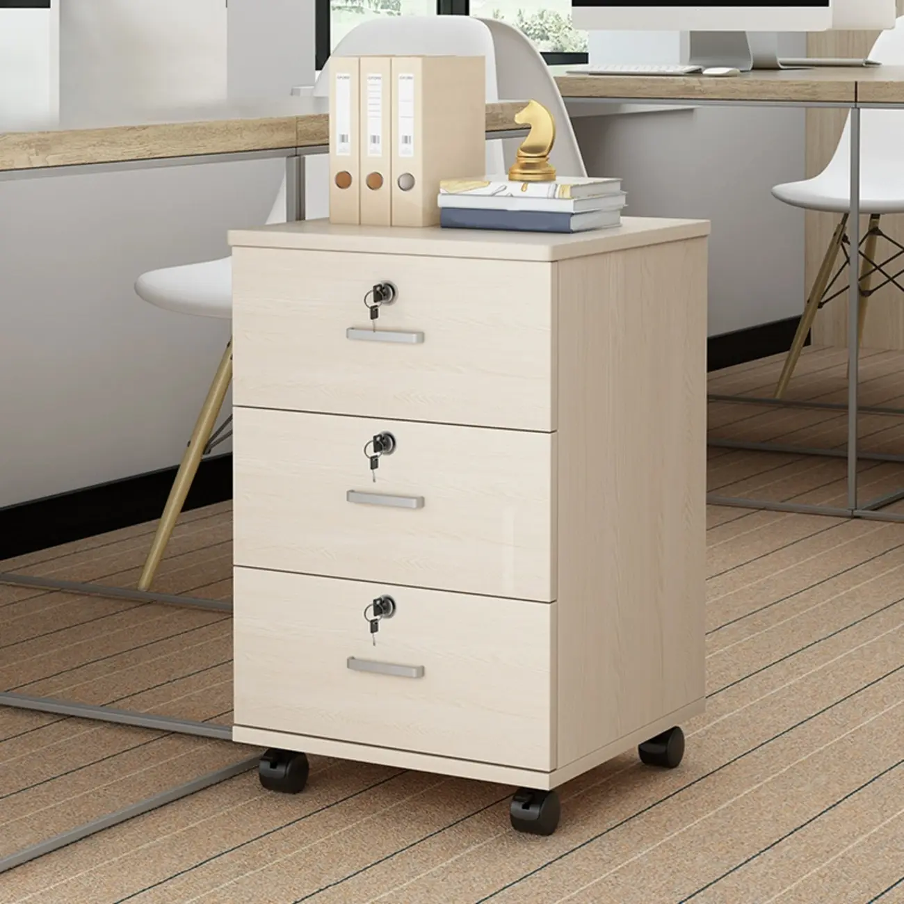 Stylish Wooden Mobile Lockable Filing Cabinet with Casters  Image - 1 | homeyfad