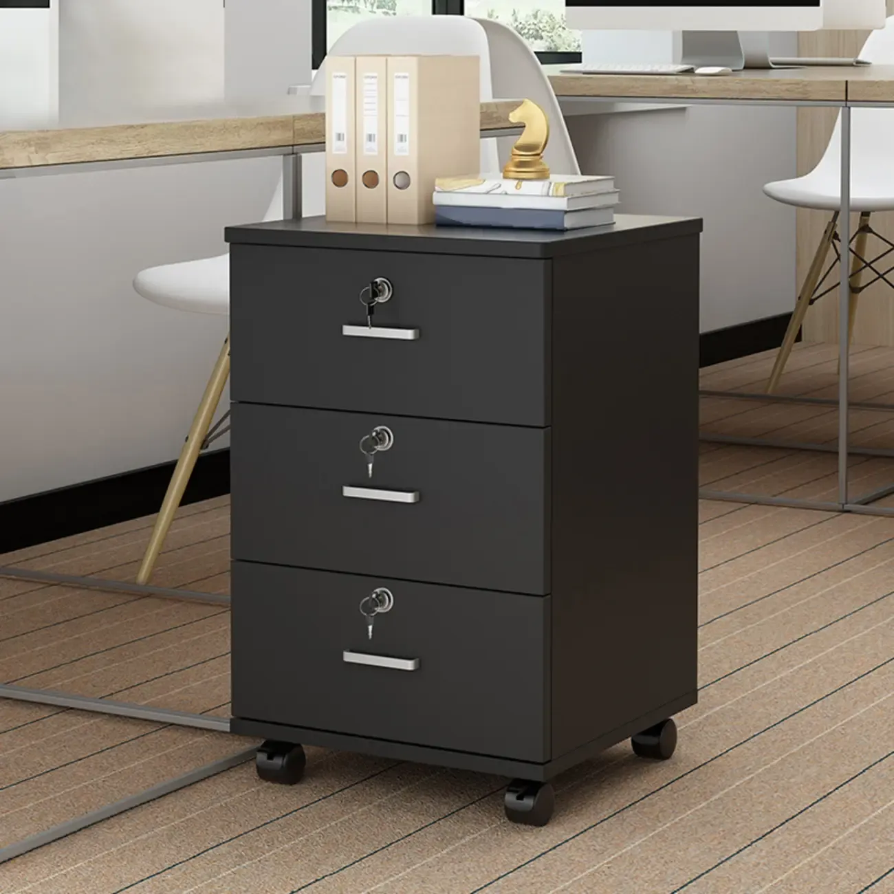 Stylish Wooden Mobile Lockable Filing Cabinet with Casters Image - 5