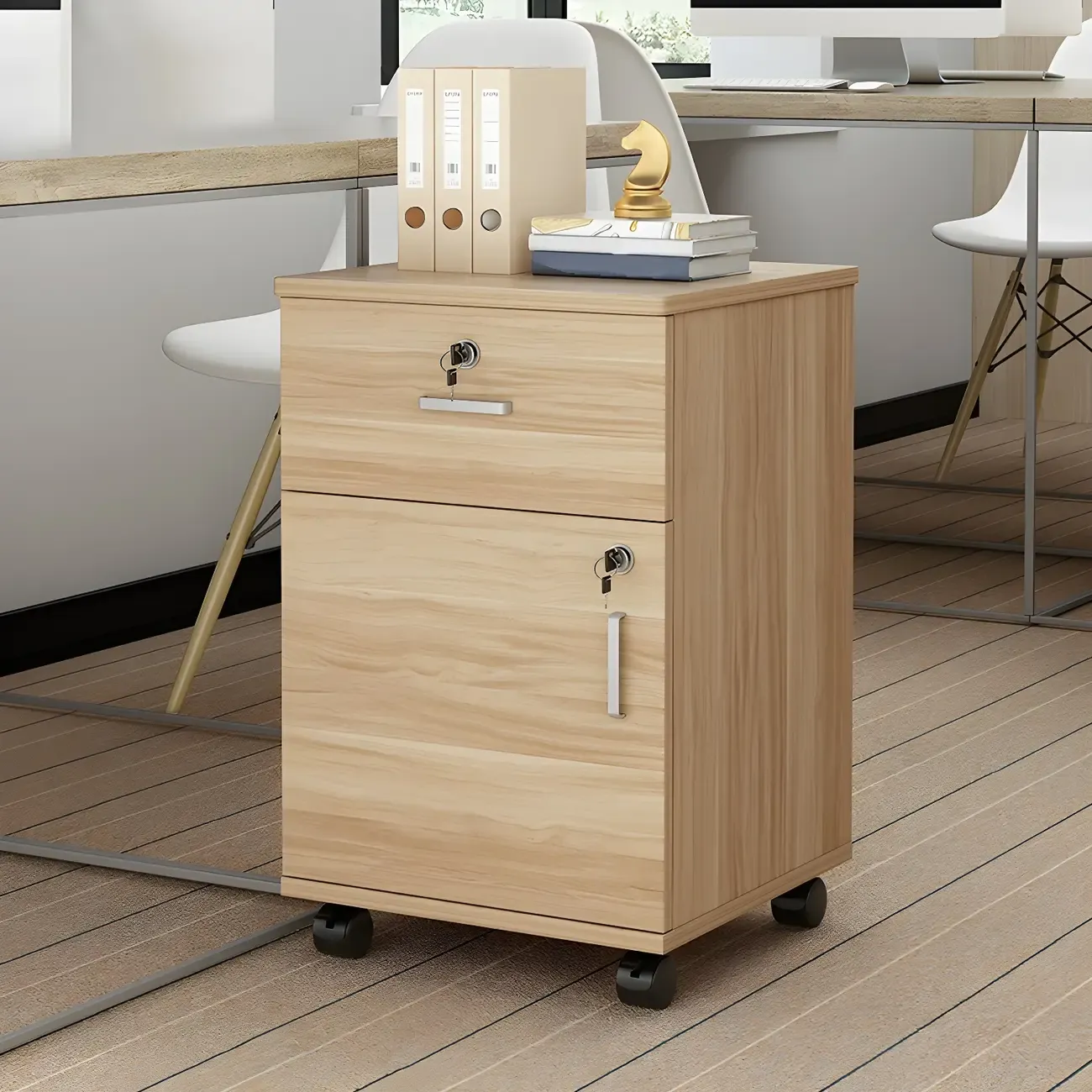 Stylish Wooden Mobile Lockable Filing Cabinet with Casters Image - 6