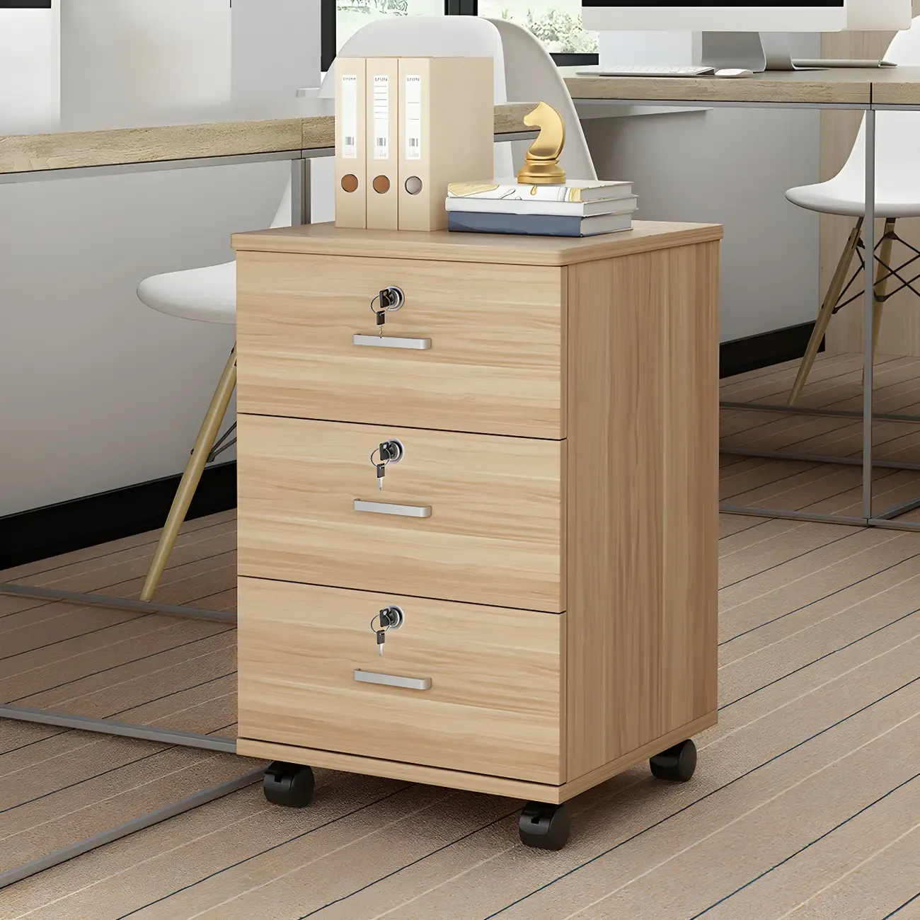 Stylish Wooden Mobile Lockable Filing Cabinet with Casters Image - 7