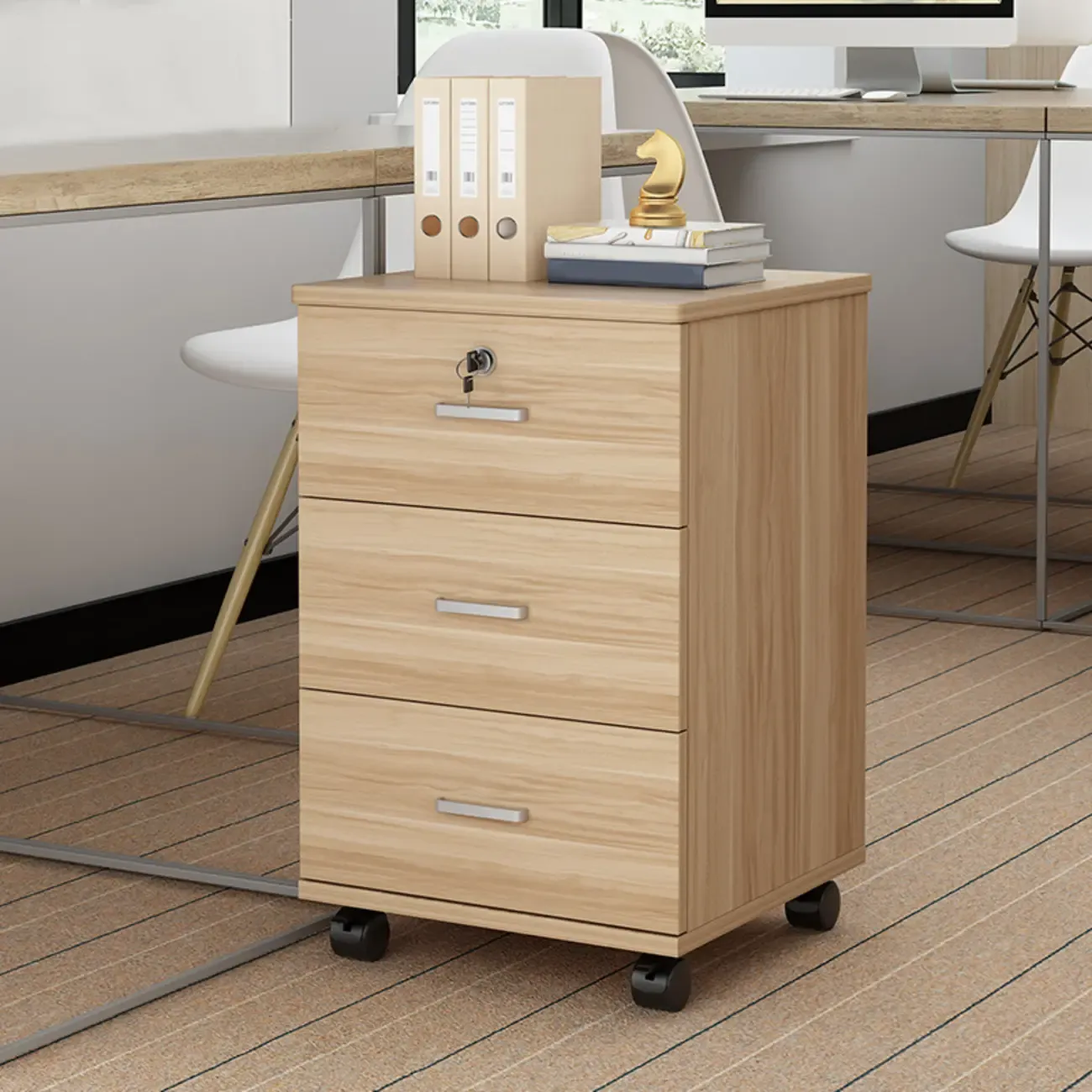 Stylish Wooden Mobile Lockable Filing Cabinet with Casters Image - 8