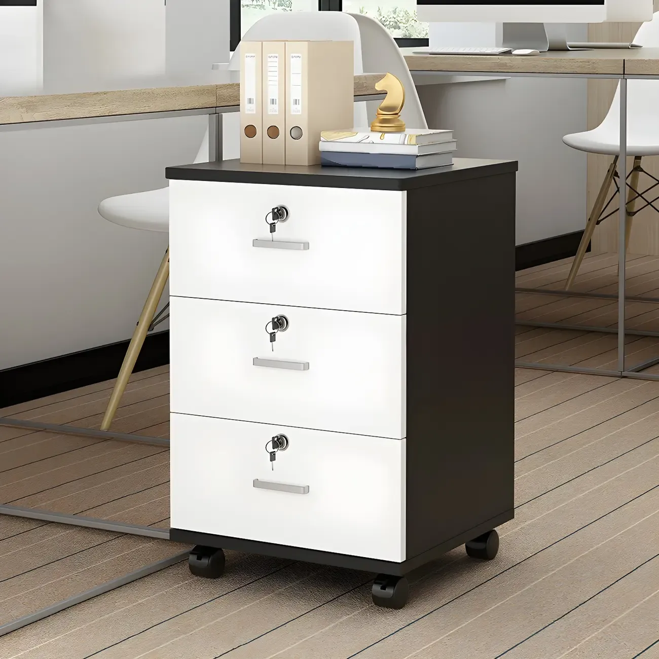 Stylish Wooden Mobile Lockable Filing Cabinet with Casters Image - 9