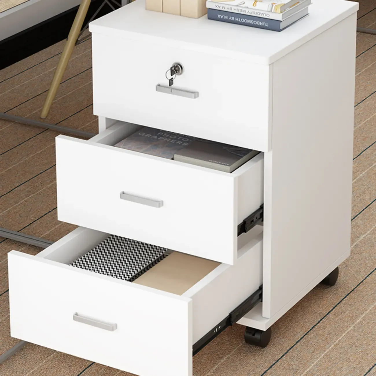 Stylish Wooden Mobile Lockable Filing Cabinet with Casters Image - 11
