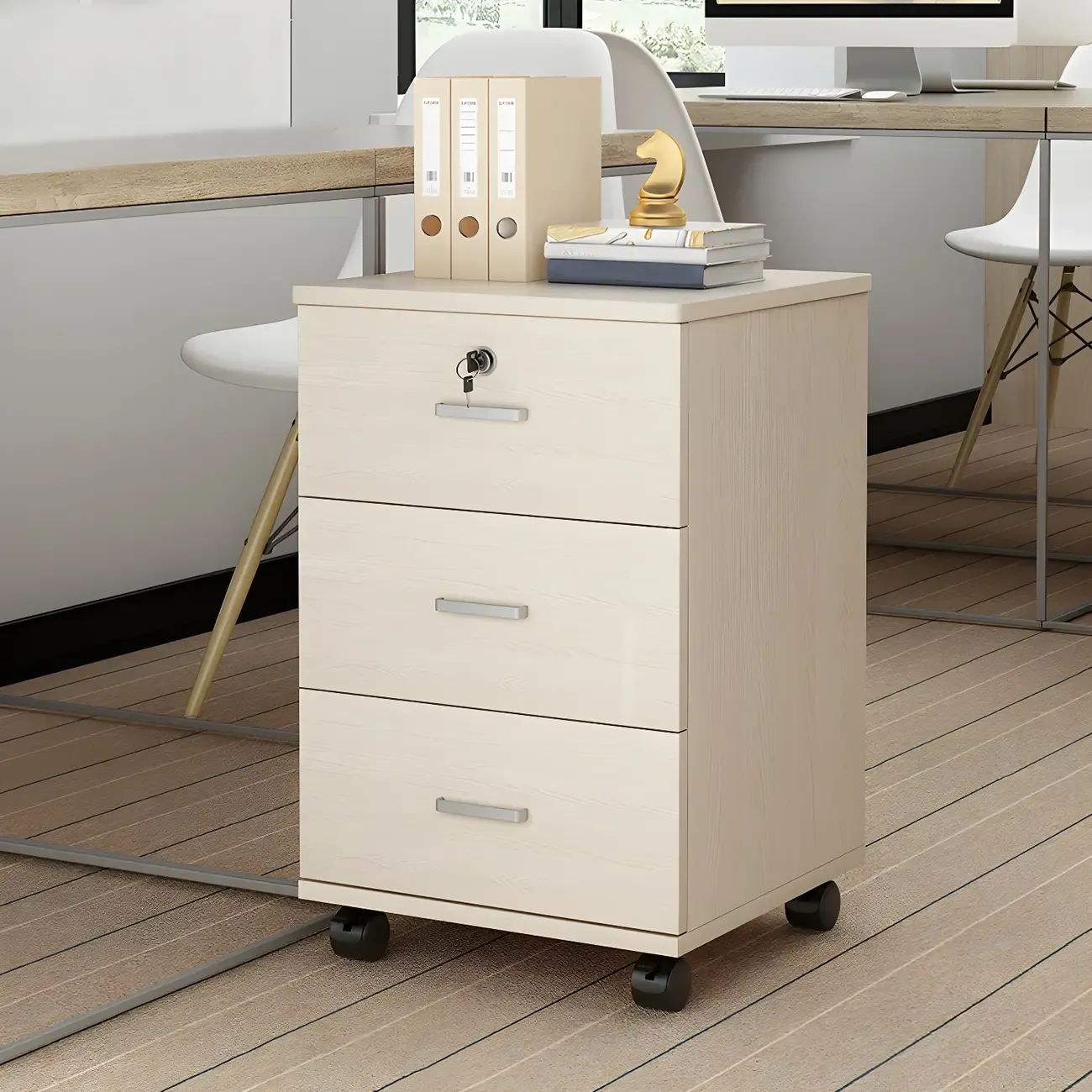 Stylish Wooden Mobile Lockable Filing Cabinet with Casters Image - 12