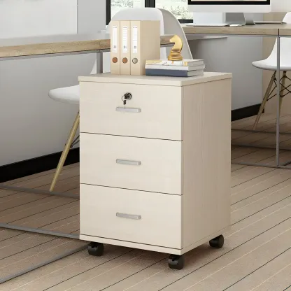 Stylish Wooden Mobile Lockable Filing Cabinet with Casters  Image - 12