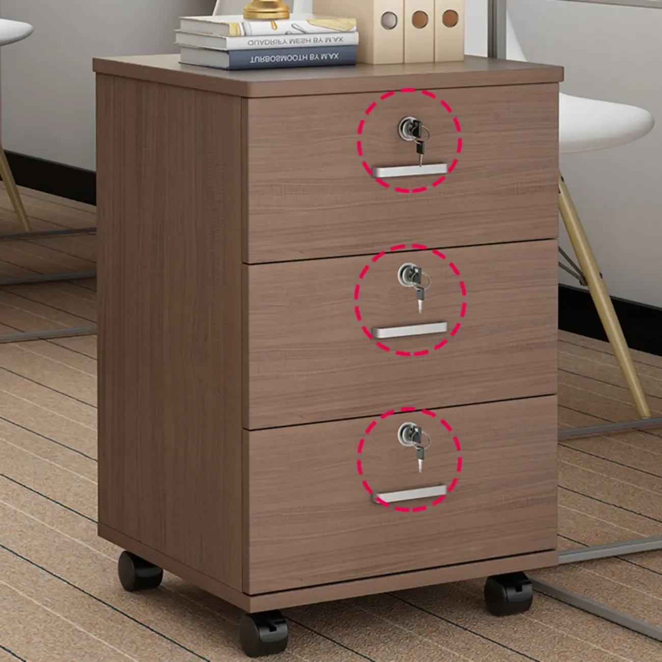 Stylish Wooden Mobile Lockable Filing Cabinet with Casters Image - 13
