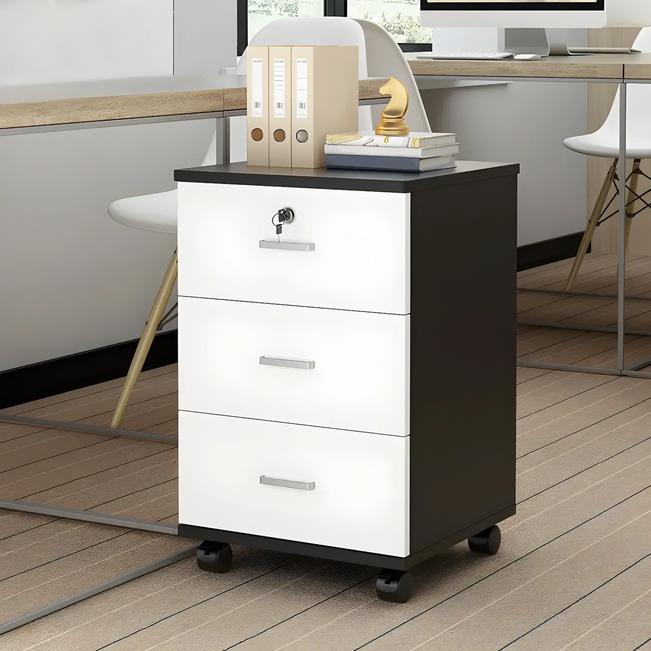 Stylish Wooden Mobile Lockable Filing Cabinet with Casters Image - 14