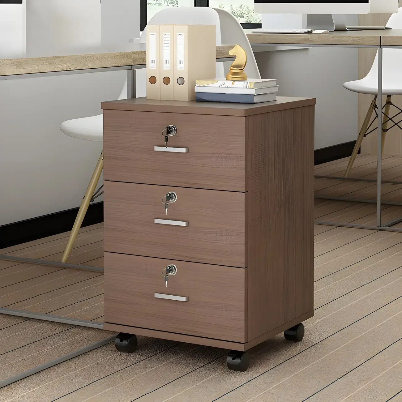 Stylish Wooden Mobile Lockable Filing Cabinet with Casters Image - 18