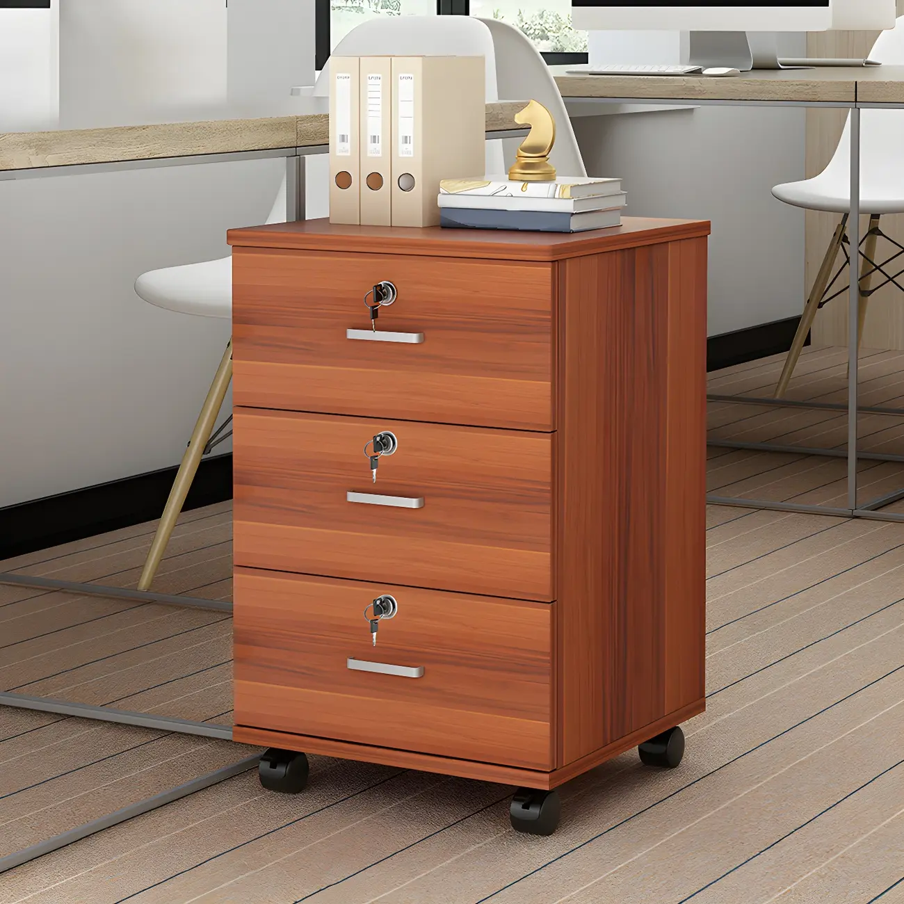 Stylish Wooden Mobile Lockable Filing Cabinet with Casters  Image - 19 | homeyfad