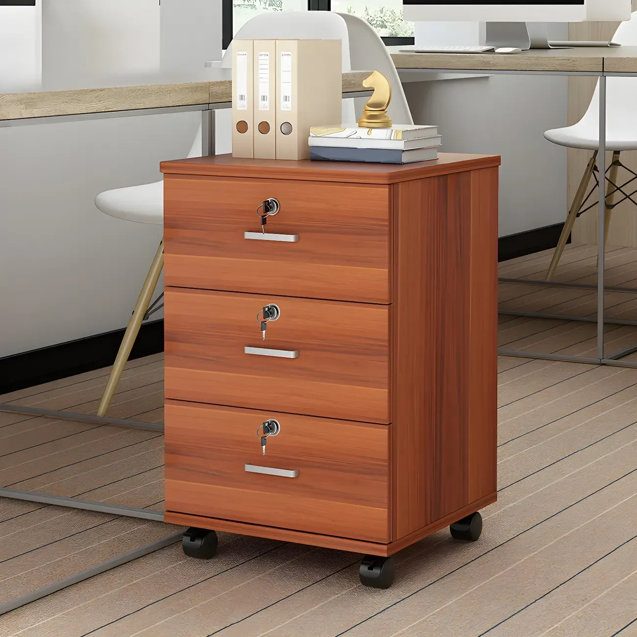 Stylish Wooden Mobile Lockable Filing Cabinet with Casters Image - 19