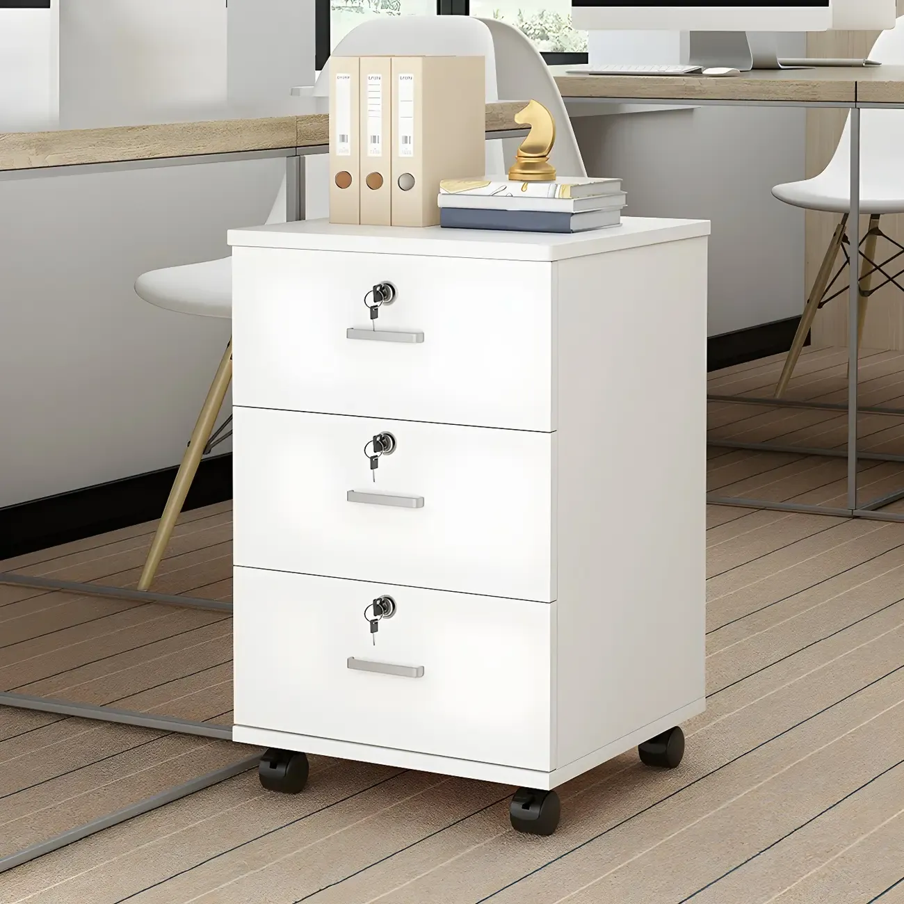 Stylish Wooden Mobile Lockable Filing Cabinet with Casters Image - 20