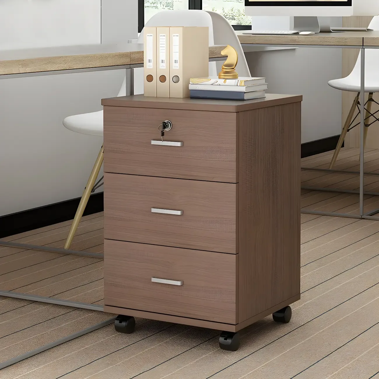Stylish Wooden Mobile Lockable Filing Cabinet with Casters Image - 21