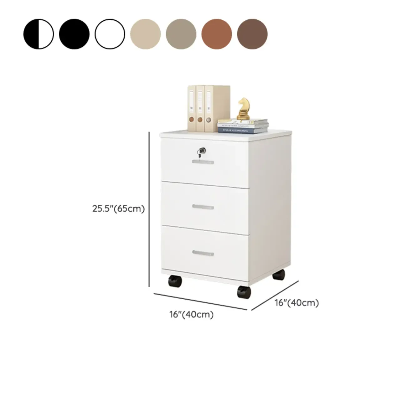 Stylish Wooden Mobile Lockable Filing Cabinet with Casters #size