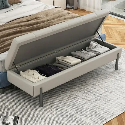 Modern Grey Upholstered Bedroom Bench with Hidden Storage Image - 1