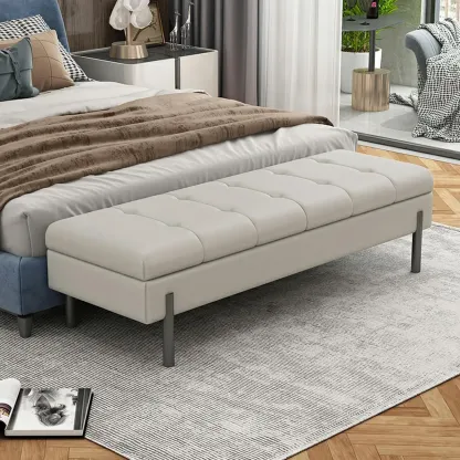 Modern Grey Upholstered Bedroom Bench with Hidden Storage Image - 14