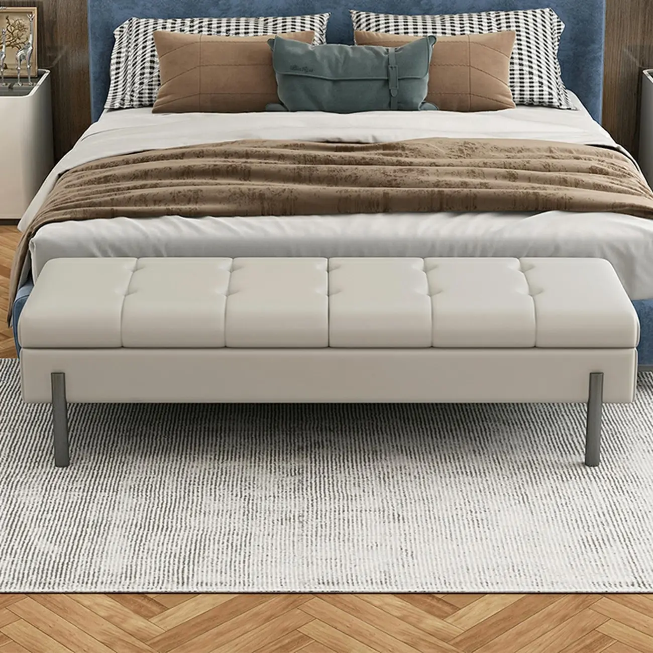 Modern Grey Upholstered Bedroom Bench with Hidden Storage Image - 2 | homeyfad